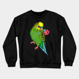 birds, parrot painting, green, birb, pet, budgies Crewneck Sweatshirt